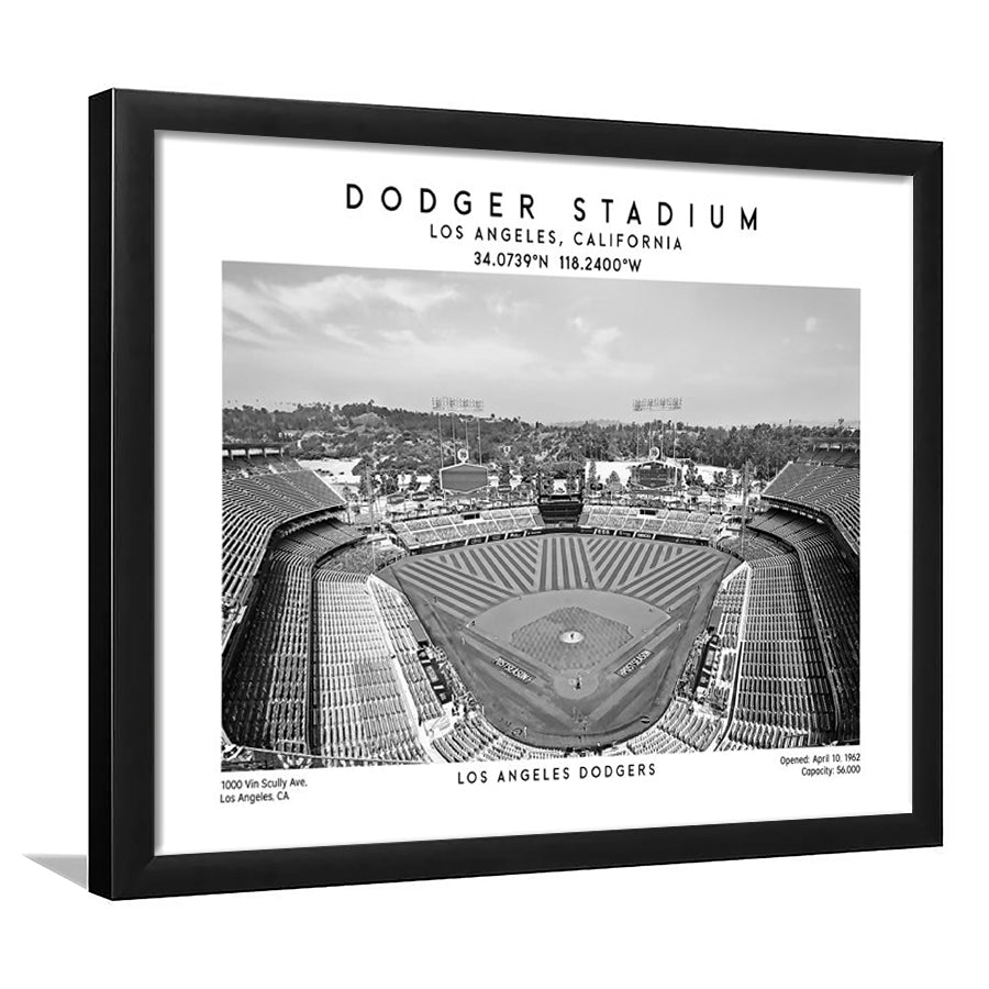 Dodger Stadium Black And White, Los Angeles Baseball Stadium Wall Art, Framed Art Print Wall Decor