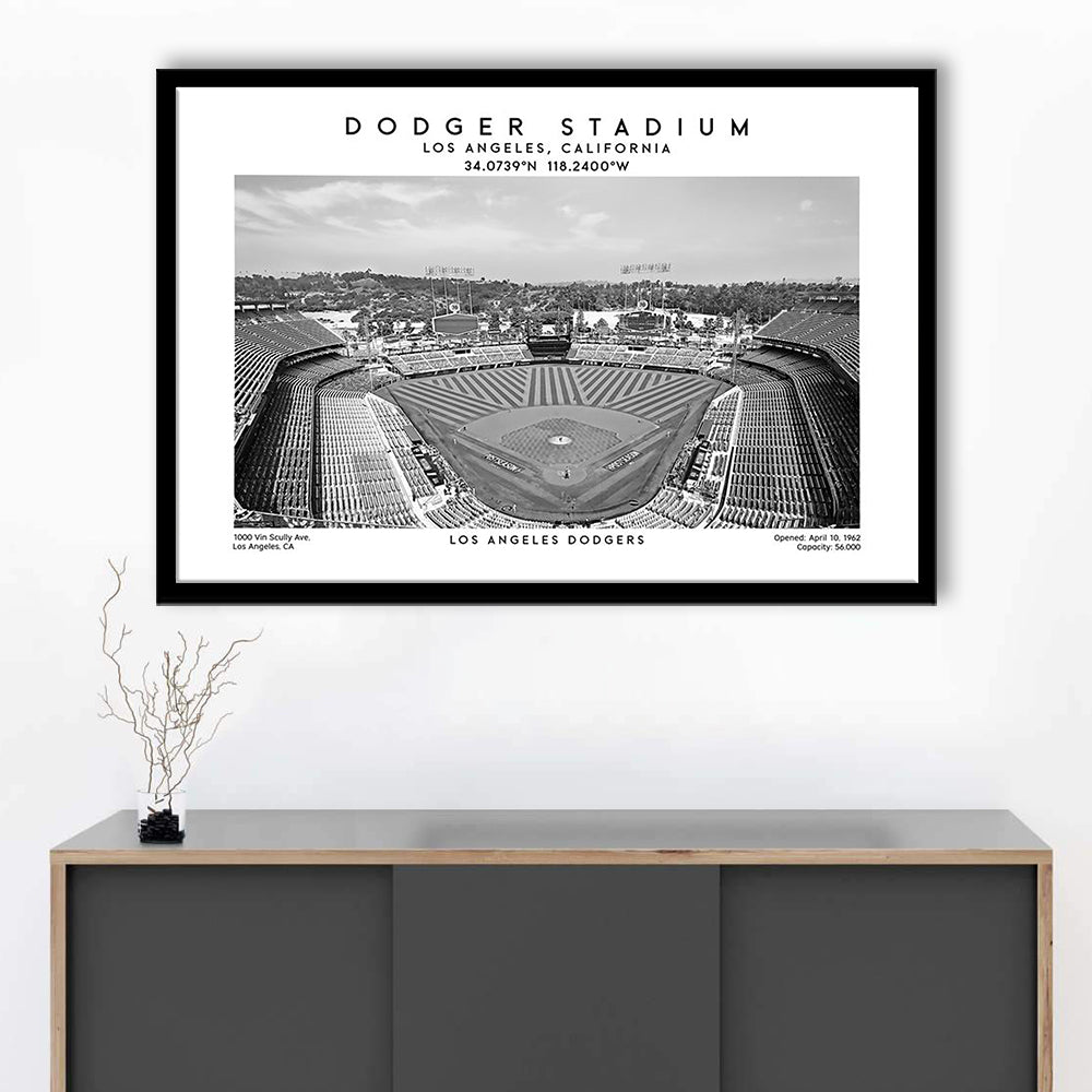 Dodger Stadium Black And White, Los Angeles Baseball Stadium Wall Art, Framed Art Print Wall Decor