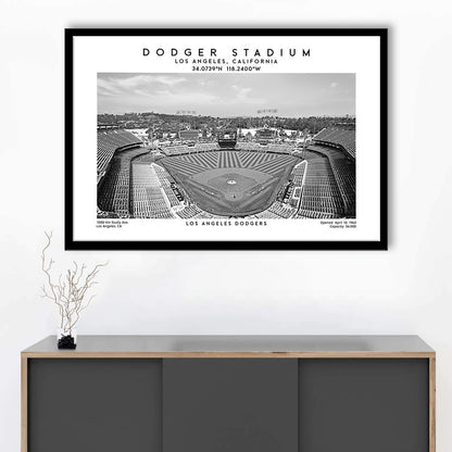 Dodger Stadium Black And White, Los Angeles Baseball Stadium Wall Art, Framed Art Print Wall Decor