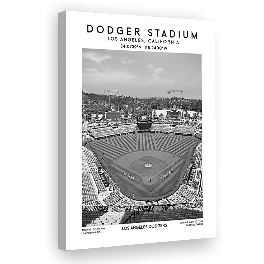 Dodger Stadium Black And White, Los Angeles Baseball Stadium Wall Art Print, Canvas Prints Wall Art, Man Cave Decor