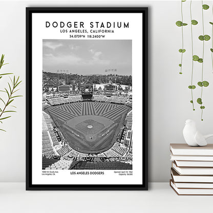 Dodger Stadium Black And White, Los Angeles Baseball Stadium Wall Art Print, Framed Canvas Prints Wall Art