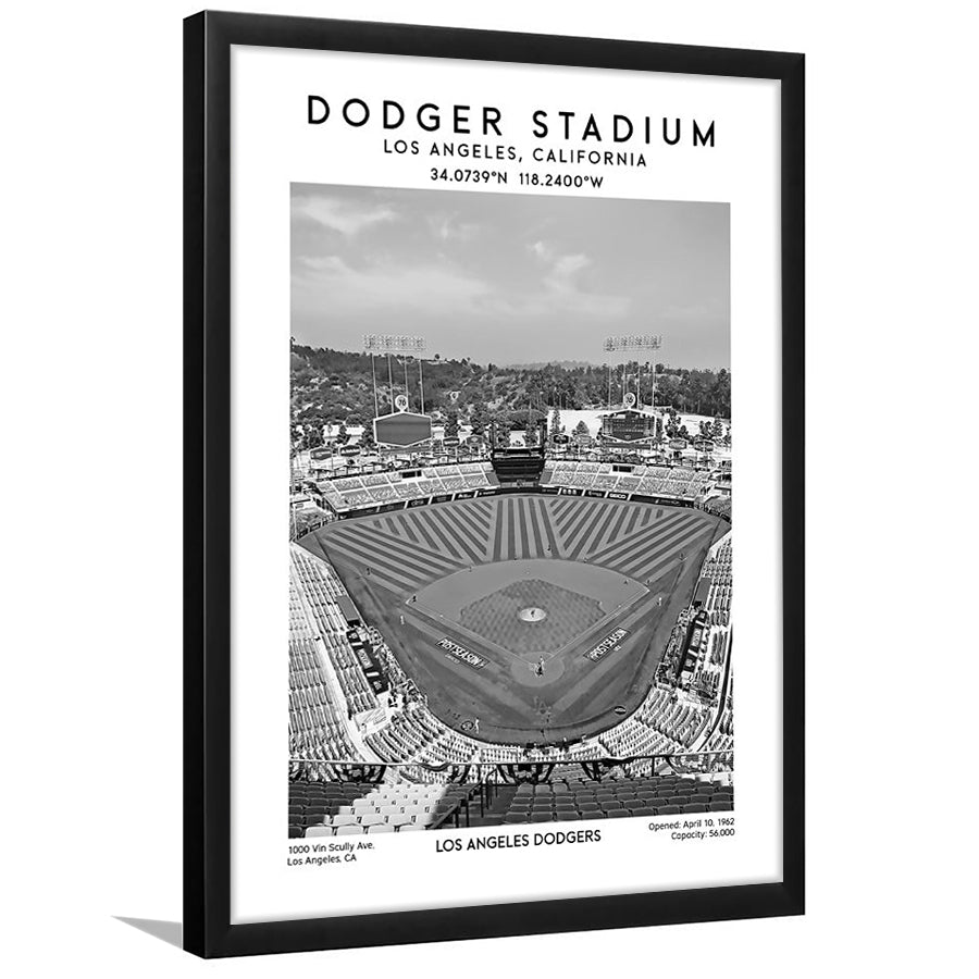 Dodger Stadium Black And White, Los Angeles Baseball Stadium Wall Art Print, Framed Art Prints Wall Decor