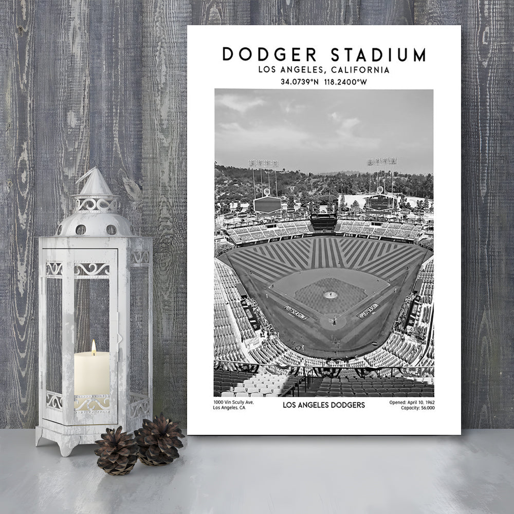 Dodger Stadium Black And White, Los Angeles Baseball Stadium Wall Art Print, Canvas Prints Wall Art, Man Cave Decor