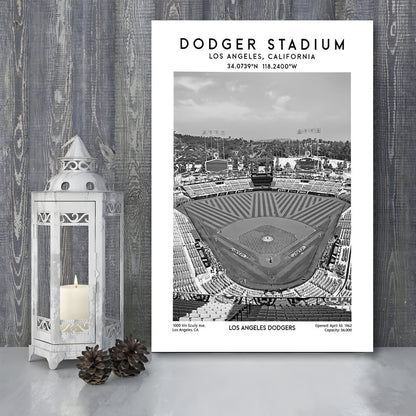 Dodger Stadium Black And White, Los Angeles Baseball Stadium Wall Art Print, Canvas Prints Wall Art, Man Cave Decor