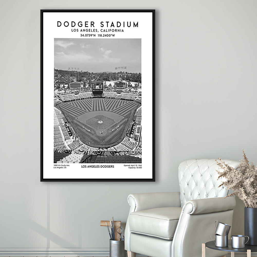 Dodger Stadium Black And White, Los Angeles Baseball Stadium Wall Art Print, Framed Canvas Prints Wall Art