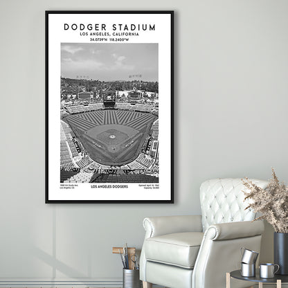 Dodger Stadium Black And White, Los Angeles Baseball Stadium Wall Art Print, Framed Canvas Prints Wall Art