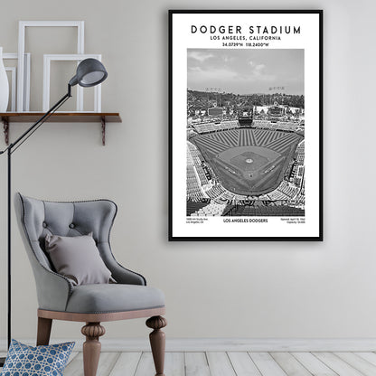 Dodger Stadium Black And White, Los Angeles Baseball Stadium Wall Art Print, Framed Canvas Prints Wall Art