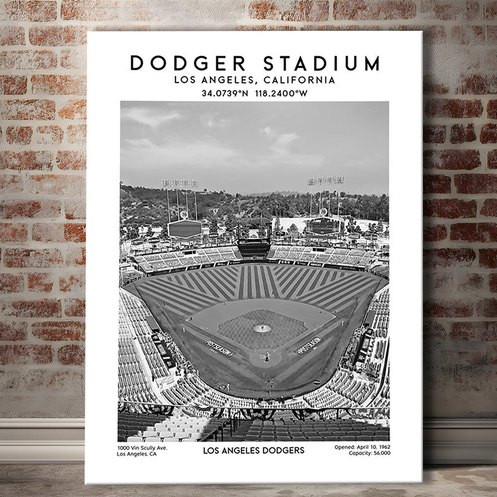 Dodger Stadium Black And White, Los Angeles Baseball Stadium Wall Art Print, Canvas Prints Wall Art, Man Cave Decor