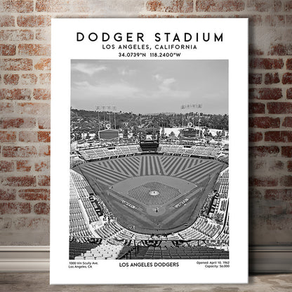 Dodger Stadium Black And White, Los Angeles Baseball Stadium Wall Art Print, Canvas Prints Wall Art, Man Cave Decor