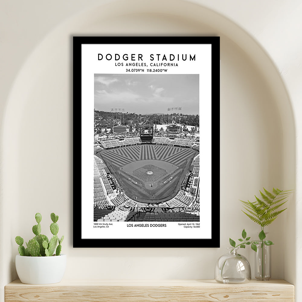 Dodger Stadium Black And White, Los Angeles Baseball Stadium Wall Art Print, Framed Art Prints Wall Decor