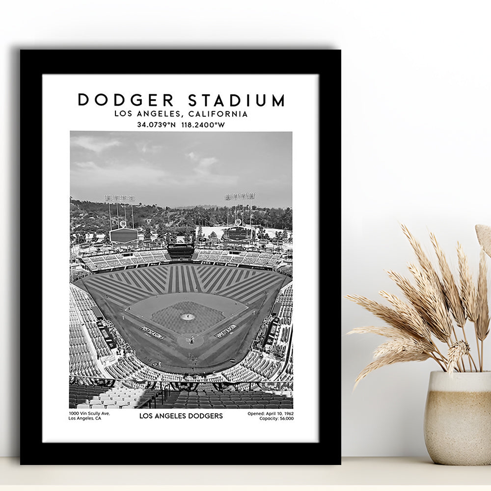 Dodger Stadium Black And White, Los Angeles Baseball Stadium Wall Art Print, Framed Art Prints Wall Decor