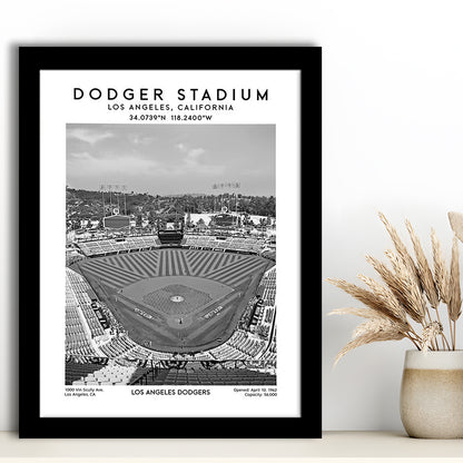 Dodger Stadium Black And White, Los Angeles Baseball Stadium Wall Art Print, Framed Art Prints Wall Decor