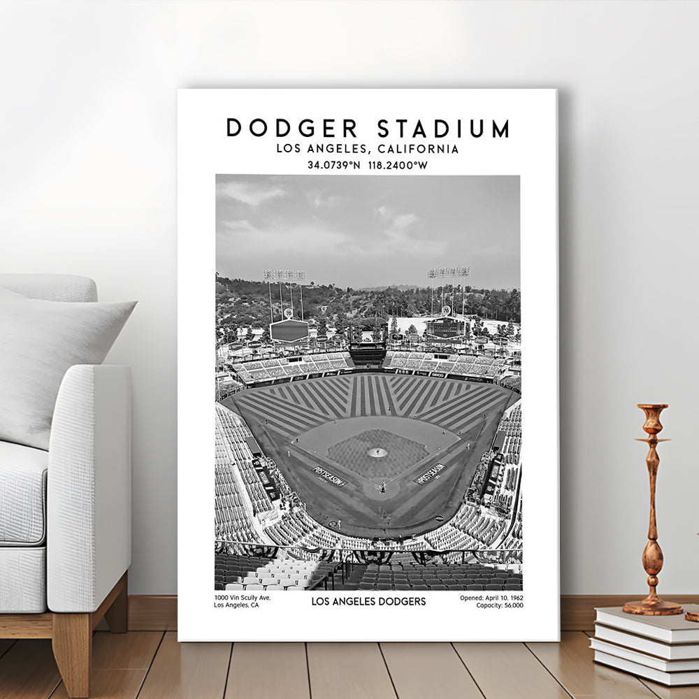 Dodger Stadium Black And White, Los Angeles Baseball Stadium Wall Art Print, Canvas Prints Wall Art, Man Cave Decor