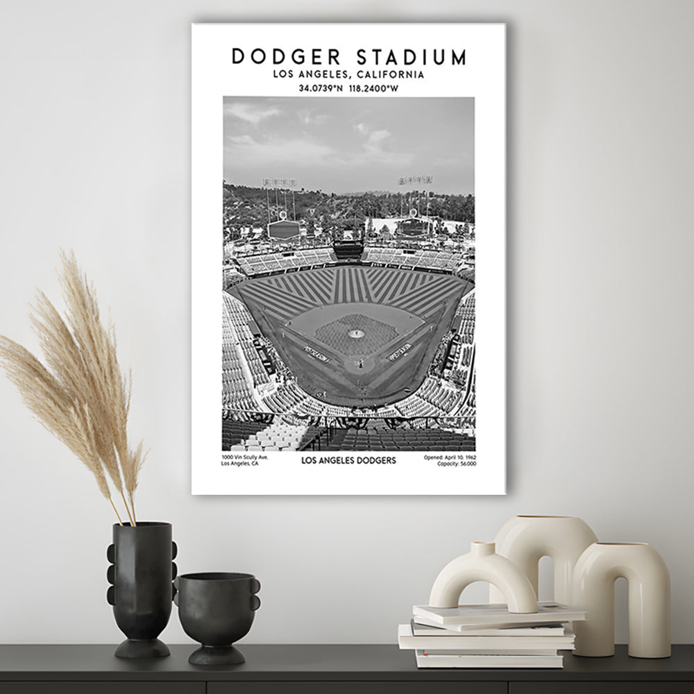 Dodger Stadium Black And White, Los Angeles Baseball Stadium Wall Art Print, Canvas Prints Wall Art, Man Cave Decor