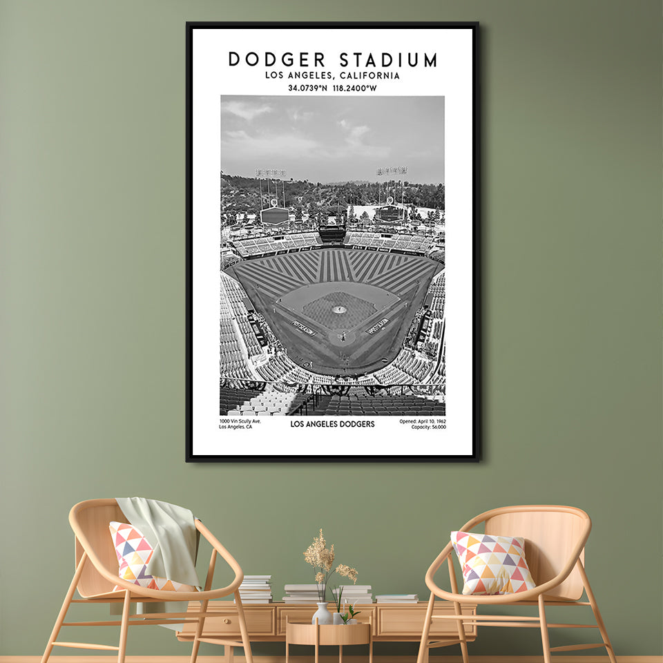 Dodger Stadium Black And White, Los Angeles Baseball Stadium Wall Art Print, Framed Canvas Prints Wall Art
