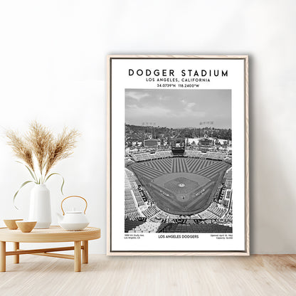 Dodger Stadium Black And White, Los Angeles Baseball Stadium Wall Art Print, Framed Canvas Prints Wall Art
