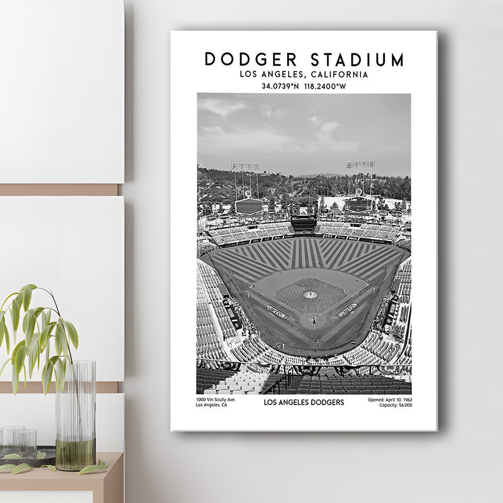 Dodger Stadium Black And White, Los Angeles Baseball Stadium Wall Art Print, Canvas Prints Wall Art, Man Cave Decor