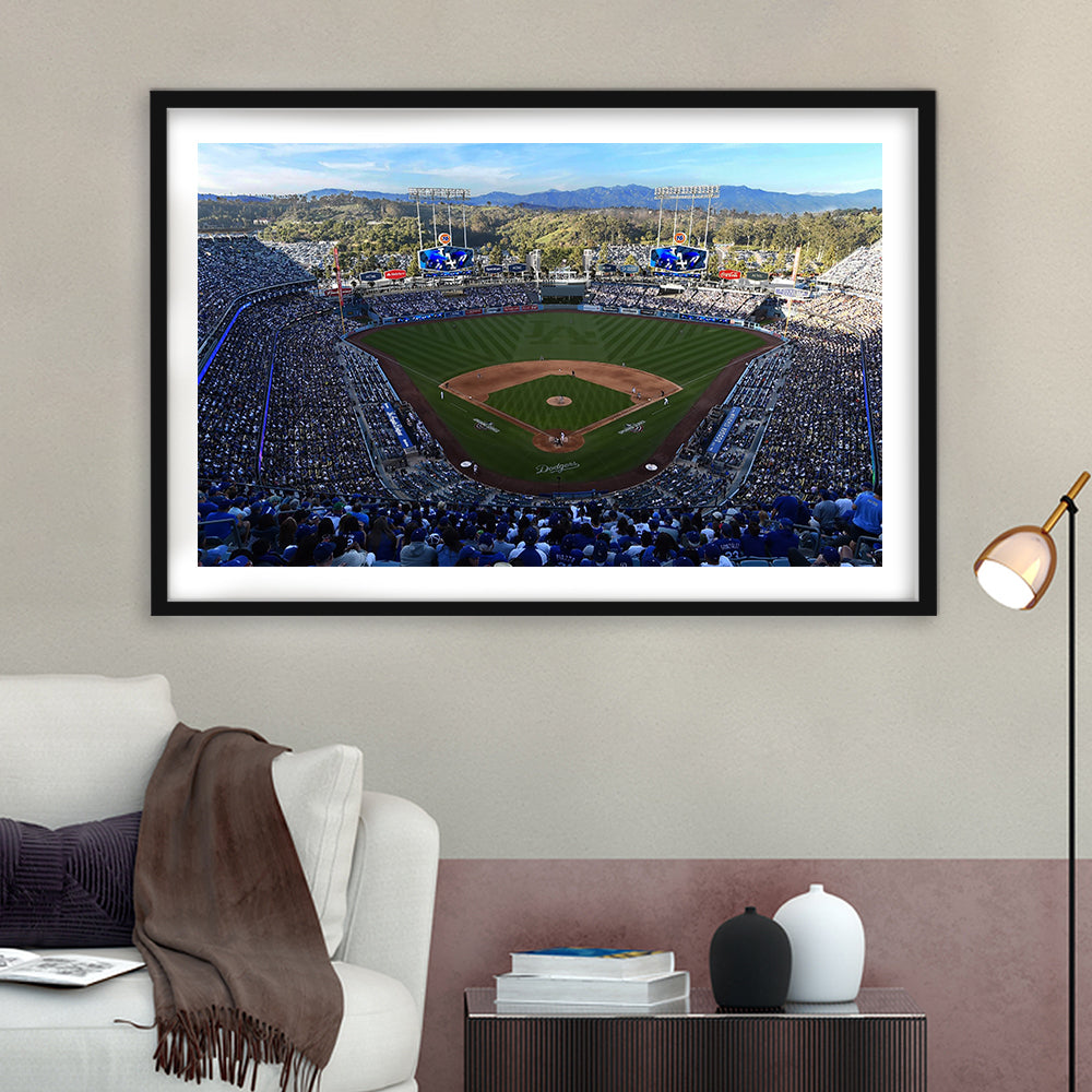 Dodger Stadium La, Stadium Canvas, Sport Art, Gift for him, White Border Framed Art Print Wall Decor