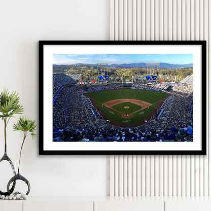 Dodger Stadium La, Stadium Canvas, Sport Art, Gift for him, White Border Framed Art Print Wall Decor