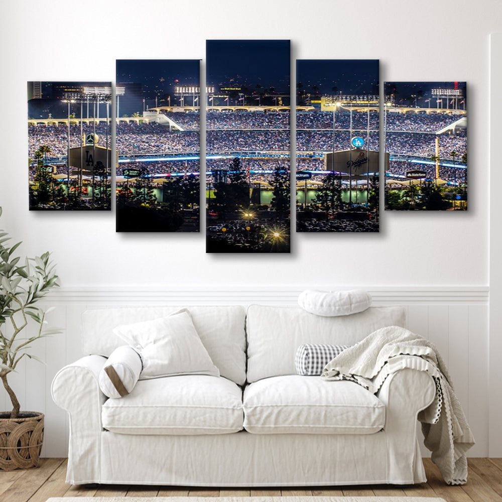 Dodger Stadium Los Angeles California at Night Panoramic Large Stretched Canvas, 5 Piece Large Cavas Print Wall Art