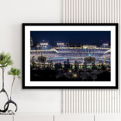 Dodger Stadium Los Angeles California At Night Panoramic Large Stretched, Framed Art Print White Border