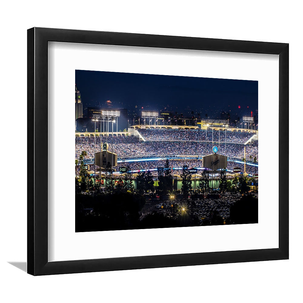 Dodger Stadium Los Angeles California At Night Panoramic Large Stretched, Framed Art Print White Border
