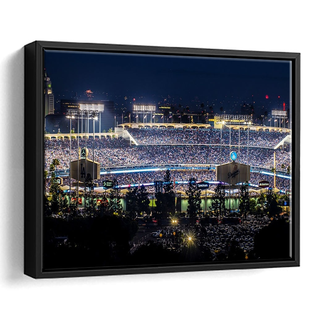 Dodger Stadium Los Angeles California At Night Panoramic Large Stretched Canvas, Framed Cavas Print, Floating Frame