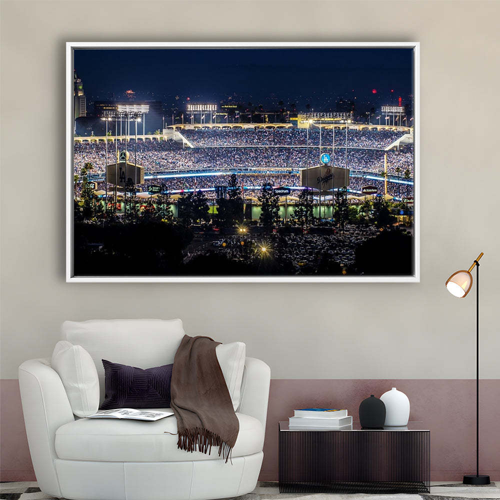 Dodger Stadium Los Angeles California At Night Panoramic Large Stretched Canvas, Framed Cavas Print, Floating Frame