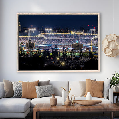 Dodger Stadium Los Angeles California At Night Panoramic Large Stretched Canvas, Framed Cavas Print, Floating Frame