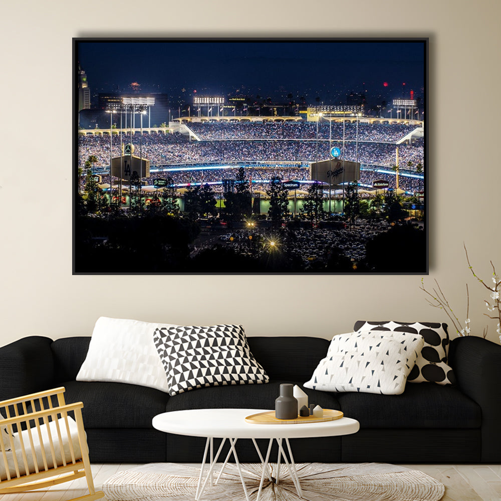 Dodger Stadium Los Angeles California At Night Panoramic Large Stretched Canvas, Framed Cavas Print, Floating Frame
