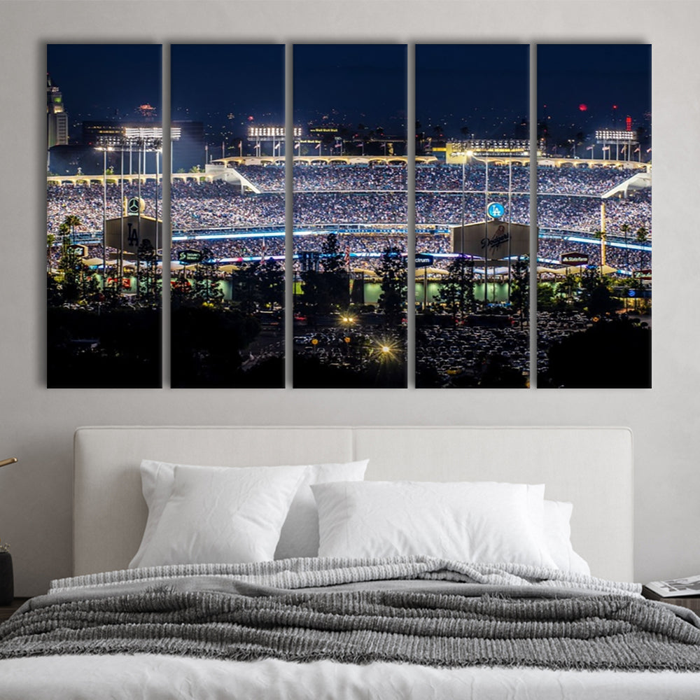 Dodger Stadium Los Angeles California at Night Panoramic Large Canvas, 5 Piece B Extra Large Cavas Print Wall Art Decor