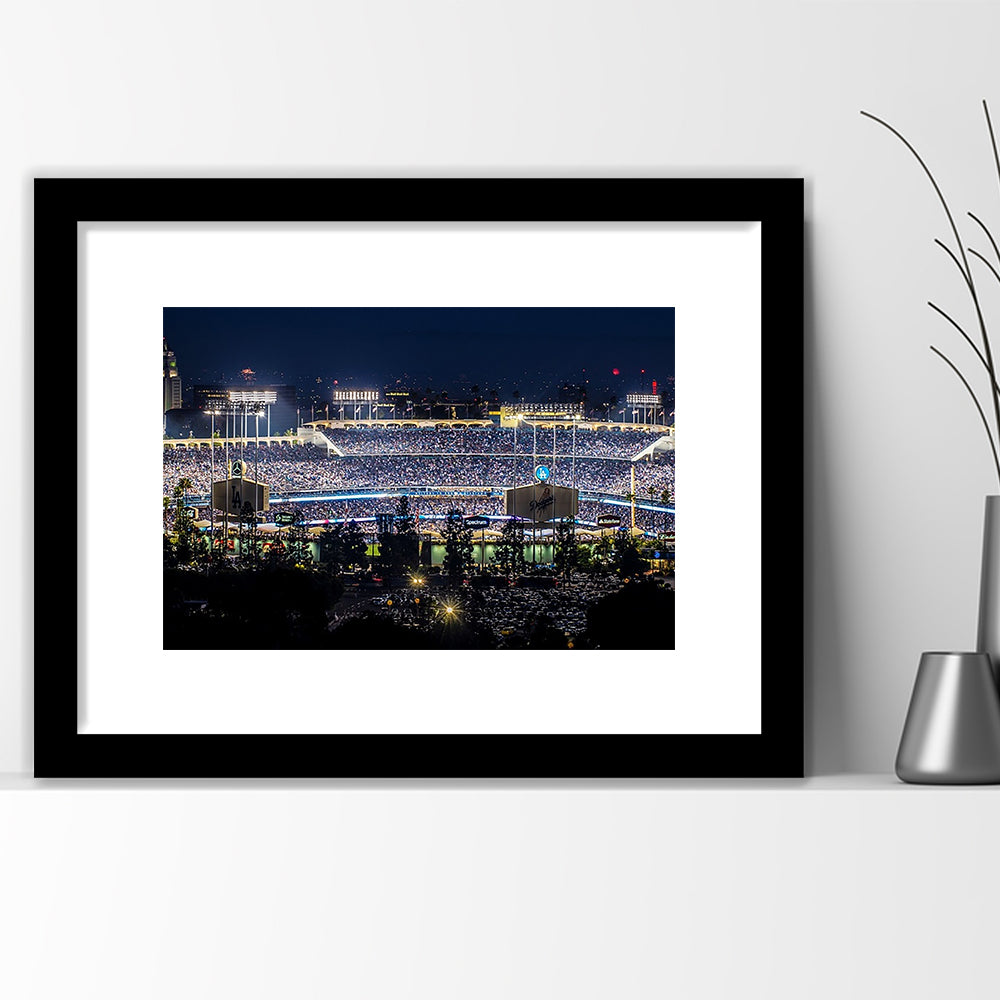 Dodger Stadium Los Angeles California At Night Panoramic Large Stretched, Framed Art Print White Border