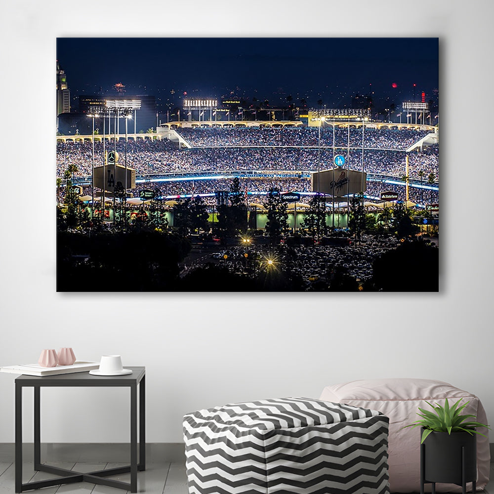 Dodger Stadium Los Angeles California at Night Panoramic Large Stretched Canvas, Cavas Print Wall Art Hom Decor