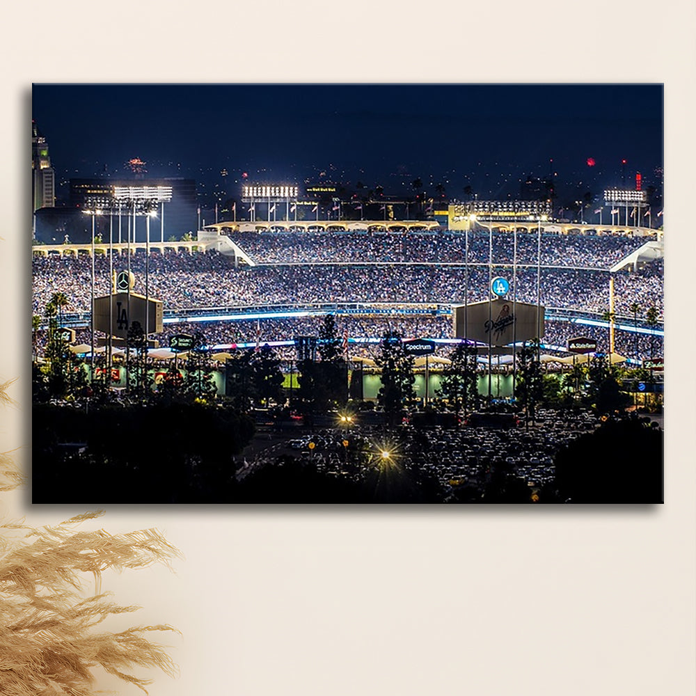 Dodger Stadium Los Angeles California at Night Panoramic Large Stretched Canvas, Cavas Print Wall Art Hom Decor