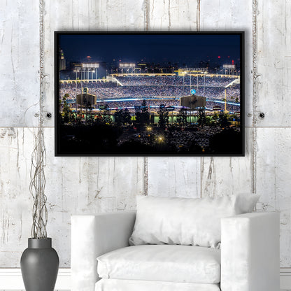 Dodger Stadium Los Angeles California At Night Panoramic Large Stretched Canvas, Framed Cavas Print, Floating Frame