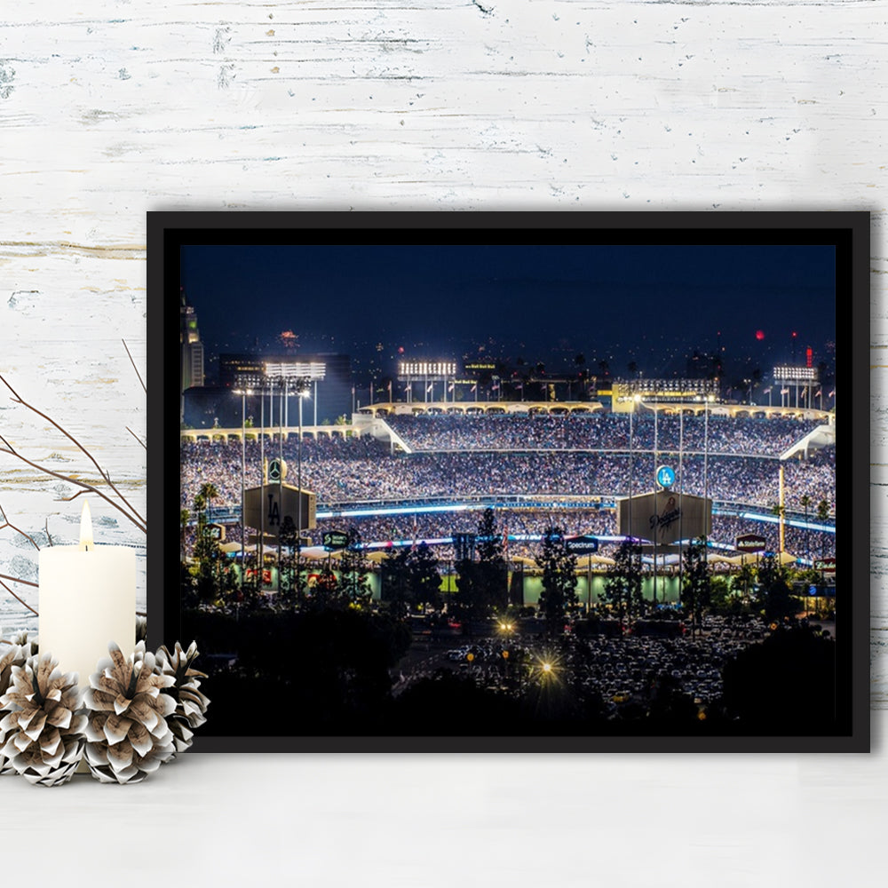Dodger Stadium Los Angeles California At Night Panoramic Large Stretched Canvas, Framed Cavas Print, Floating Frame