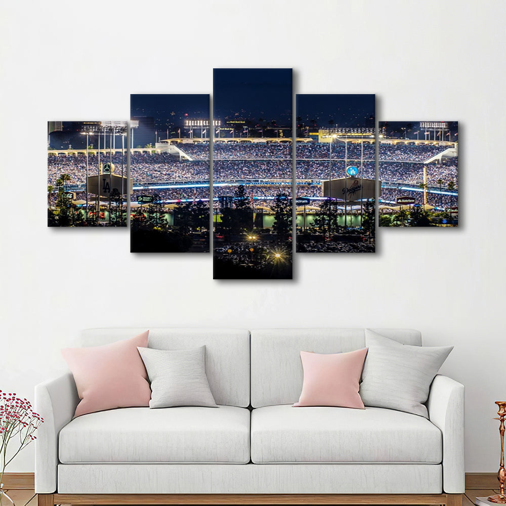 Dodger Stadium Los Angeles California at Night Panoramic Large Stretched Canvas, 5 Piece Large Cavas Print Wall Art