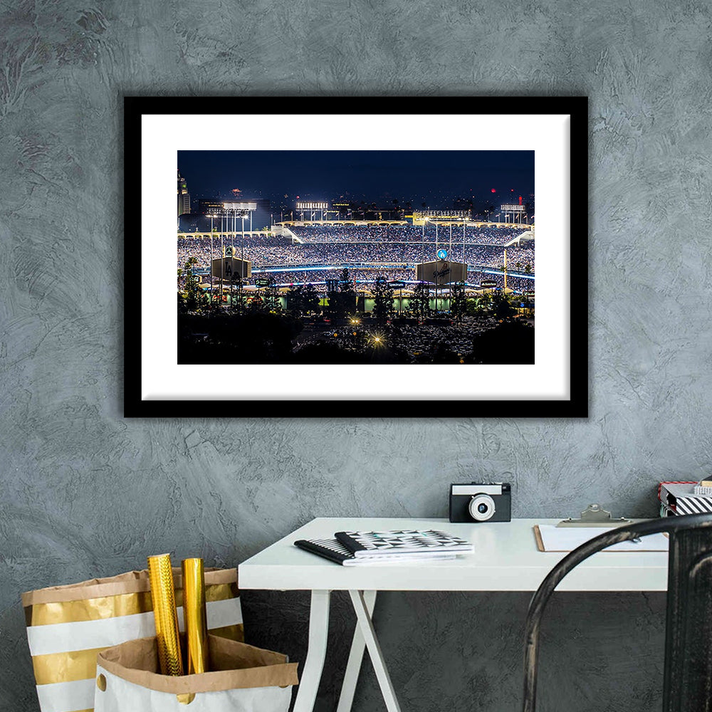 Dodger Stadium Los Angeles California At Night Panoramic Large Stretched, Framed Art Print White Border