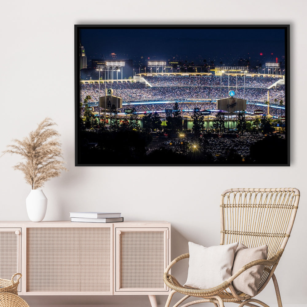 Dodger Stadium Los Angeles California At Night Panoramic Large Stretched Canvas, Framed Cavas Print, Floating Frame