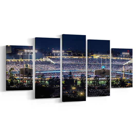 Dodger Stadium Los Angeles California at Night Panoramic Large Stretched Canvas, 5 Piece Large Cavas Print Wall Art