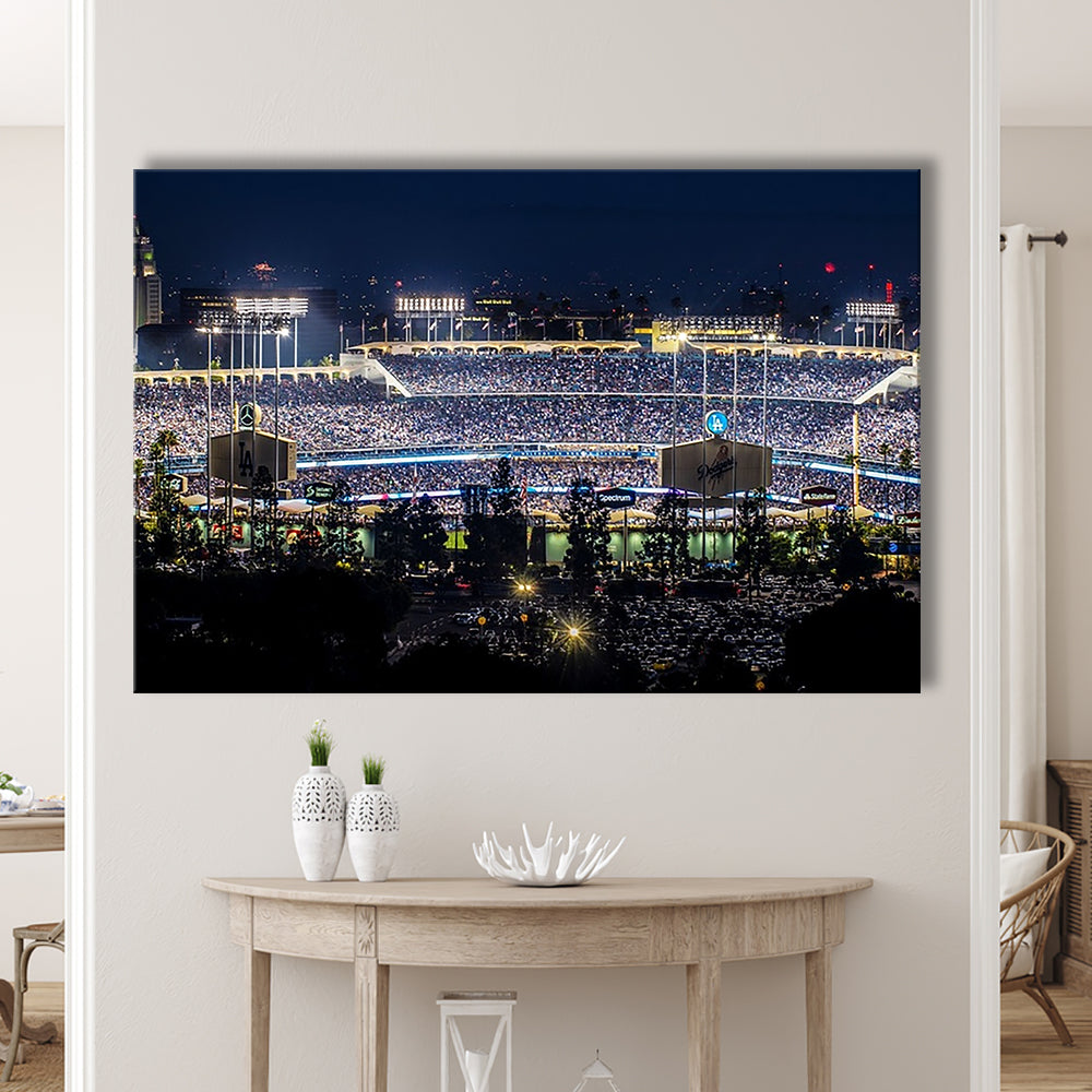Dodger Stadium Los Angeles California at Night Panoramic Large Stretched Canvas, Cavas Print Wall Art Hom Decor