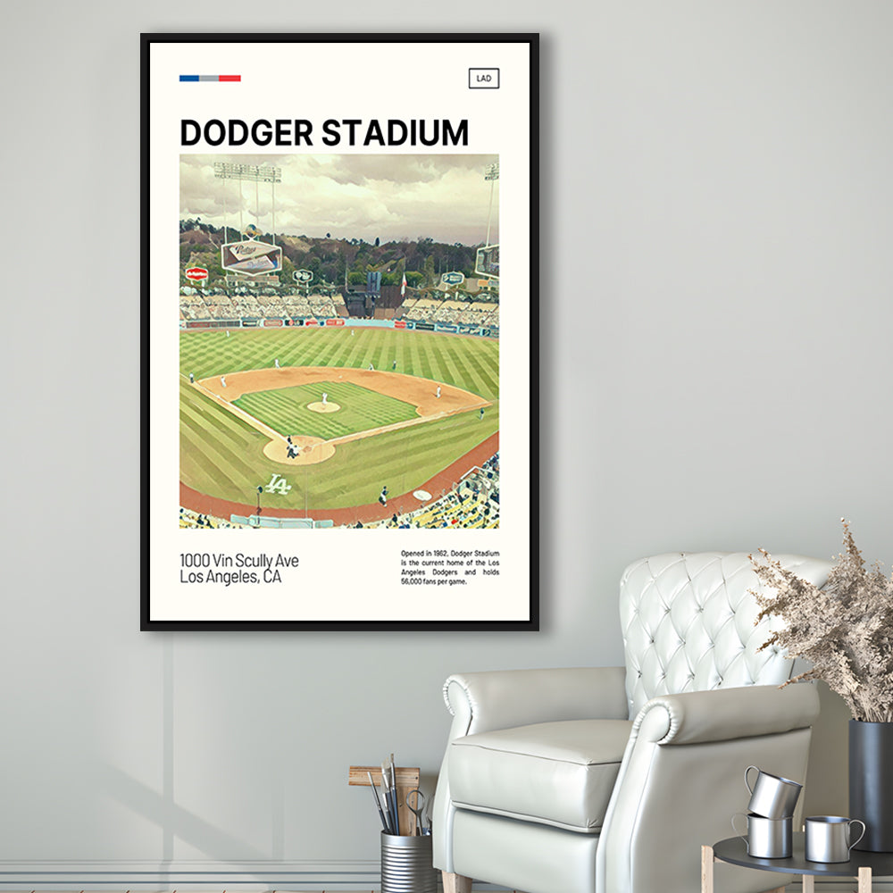 Dodger Stadium Print, LA Dodgers Stadium Canvas Art, Man Cave Gift, Floating Framed Canvas Print Wall Art