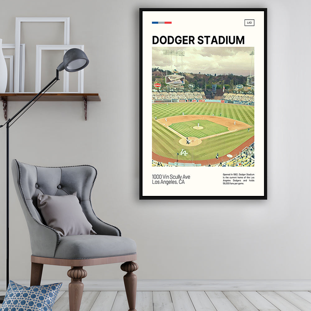 Dodger Stadium Print, LA Dodgers Stadium Canvas Art, Man Cave Gift, Floating Framed Canvas Print Wall Art