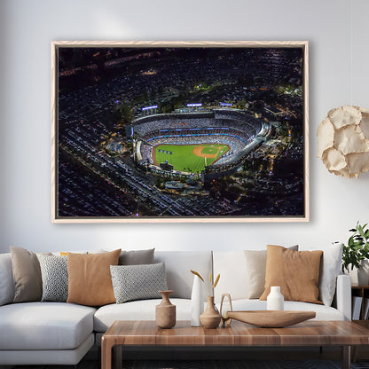 Dodger Stadium at Night View, Stadium Canvas, Sport Art, Framed Canvas Print Wall Art, Floating Frame