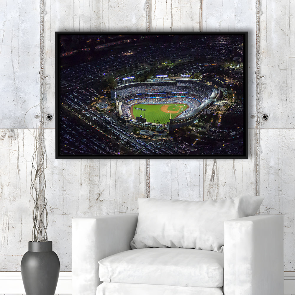 Dodger Stadium at Night View, Stadium Canvas, Sport Art, Framed Canvas Print Wall Art, Floating Frame