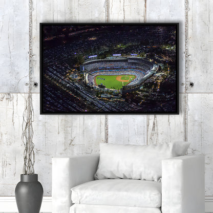 Dodger Stadium at Night View, Stadium Canvas, Sport Art, Framed Canvas Print Wall Art, Floating Frame