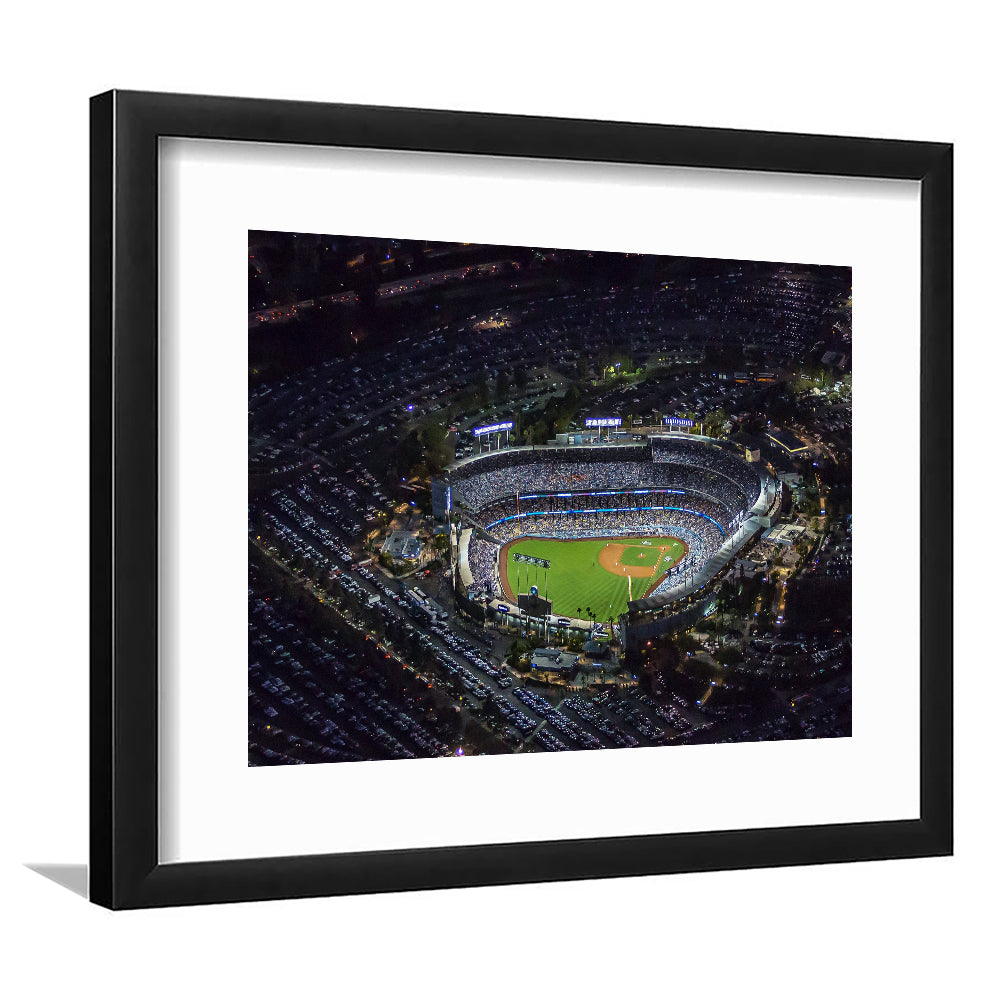 Dodger Stadium at Night View, Stadium Canvas, Sport Art, Gift for him, White Border Framed Art Print Wall Decor