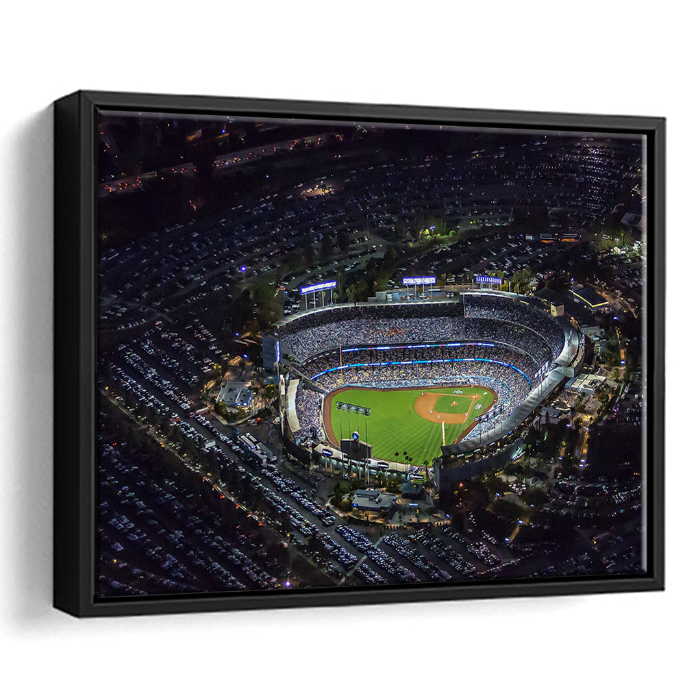Dodger Stadium at Night View, Stadium Canvas, Sport Art, Framed Canvas Print Wall Art, Floating Frame