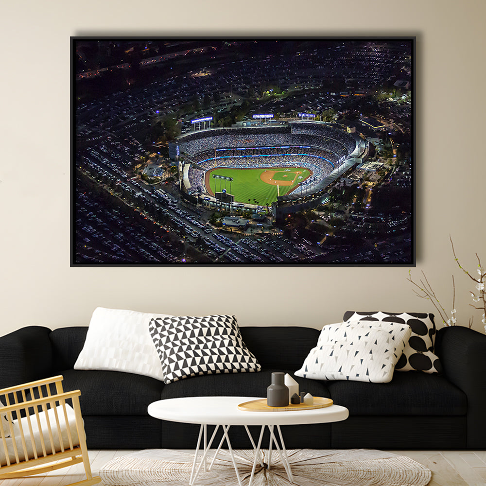 Dodger Stadium at Night View, Stadium Canvas, Sport Art, Framed Canvas Print Wall Art, Floating Frame