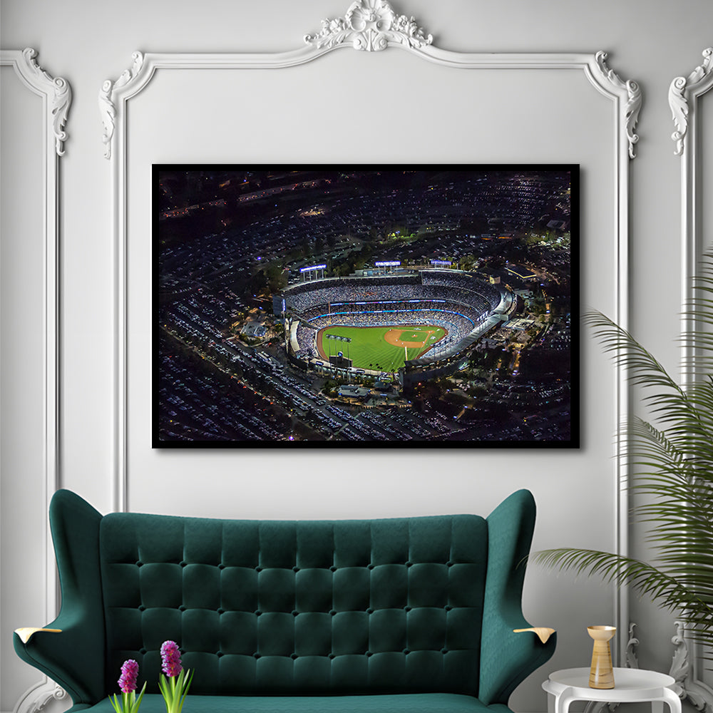 Dodger Stadium at Night View, Stadium Canvas, Sport Art, Gift for him, Framed Art Print Wall Decor, Picture Framed